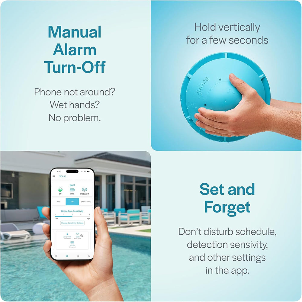 Lifebuoy Solo Pool Alarm Alarms for Inground Pools and Above Ground, Floating Pool Alarm Not ASTM F2208 Certified, Bluetooth App, No alerts to Mobile Phone, Not Compatible with BCone Pool Safety Alarm